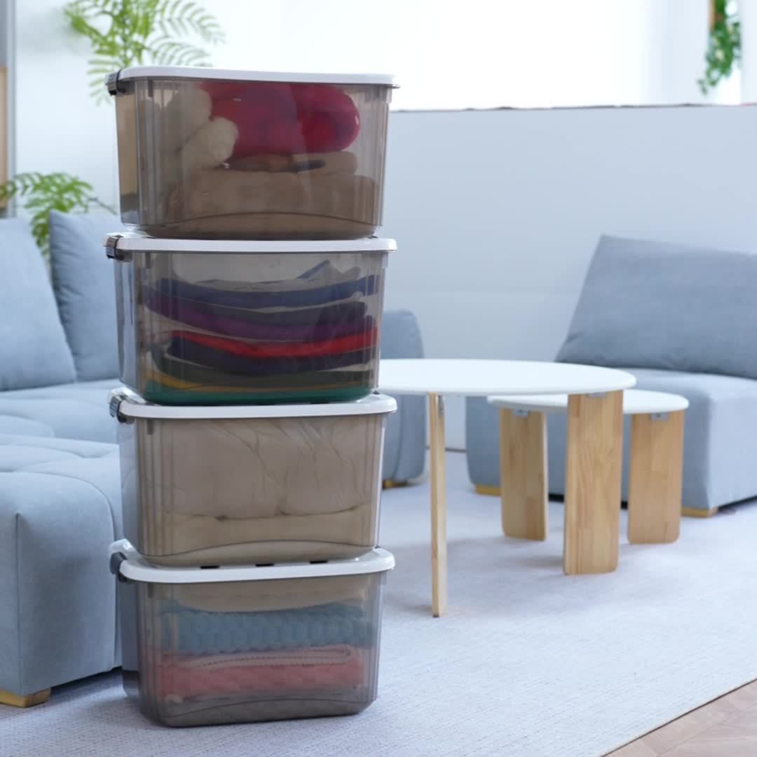 4-Pack Stackable Durable Plastic Storage Boxes | Durable Storage Boxes Clear, High-quality Storage Boxes with Handles and Flaps for Kitchen, Pantry, Bathroom, and Office Organization - Modern, Space-saving Design Storage Containers