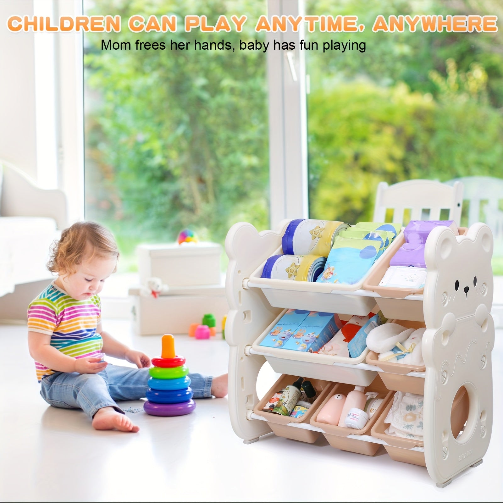 3-Tier Storage Modern Organizer Modern 3-Tier Storage Organizer with Multiple Bins - Stackable Plastic Cabinet for Toys, Books, Clothes - Perfect for Playroom & Bedroom; Kids Christmas Gifts, Stocking Stuffers