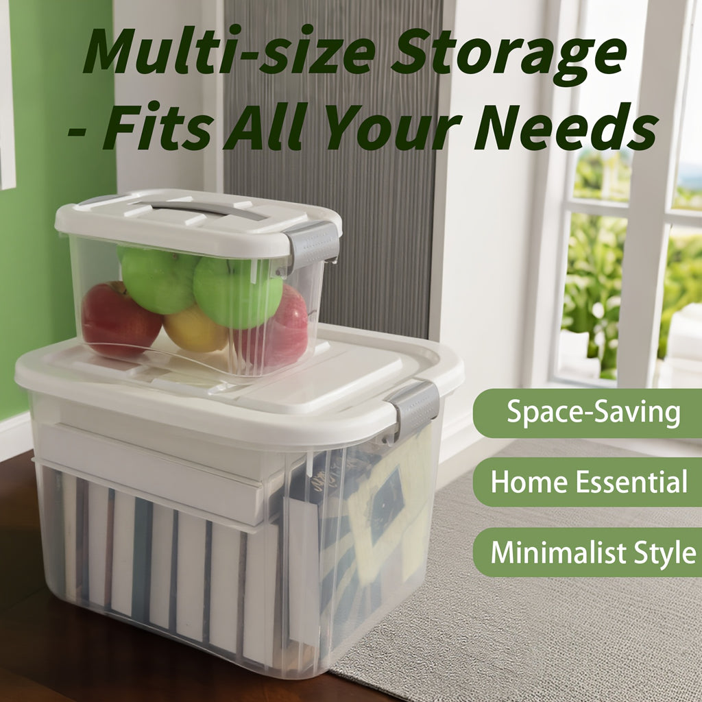 4-Pack Stackable Durable Plastic Storage Boxes | Durable Storage Boxes Clear, High-quality Storage Boxes with Handles and Flaps for Kitchen, Pantry, Bathroom, and Office Organization - Modern, Space-saving Design Storage Containers