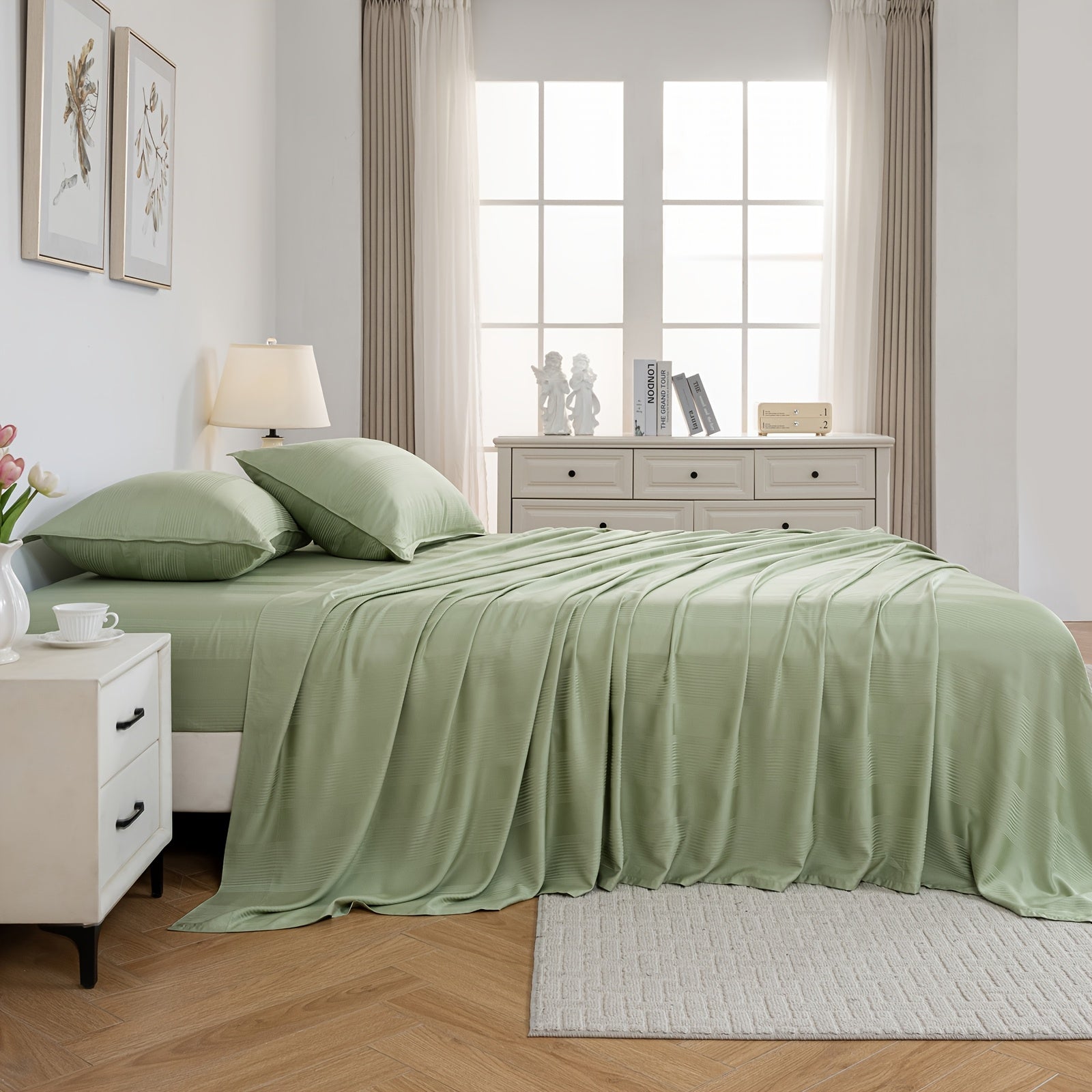 Sheet Set 3pcs\u002F4pcs, Striped Jacquard, 100% Viscose Derived From Bamboo, 16\